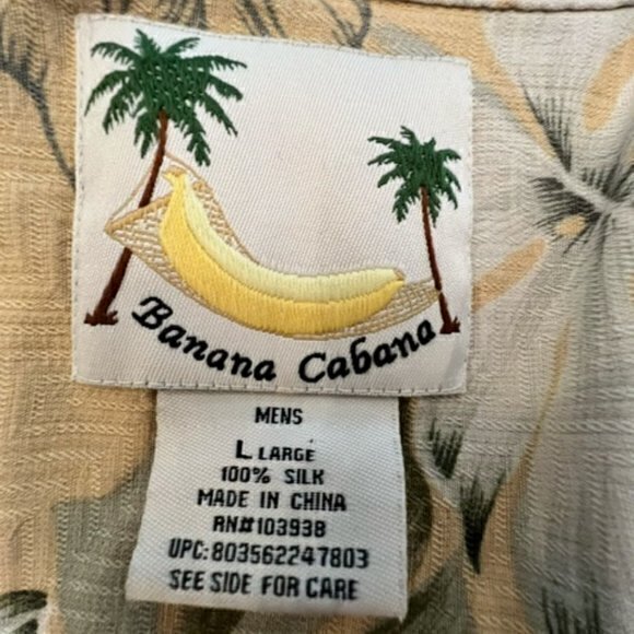 Banana Cabana Shirt Men's Large‎ Silk Yellow Tropical Hawaiian Short Sleeve BOHO - Picture 10 of 12